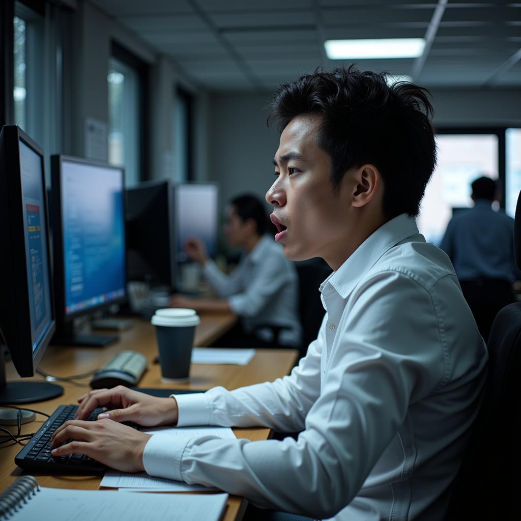 Person working under pressure at office desk