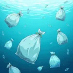 Environmental impact of plastic bags showing ocean pollution and wildlife effects