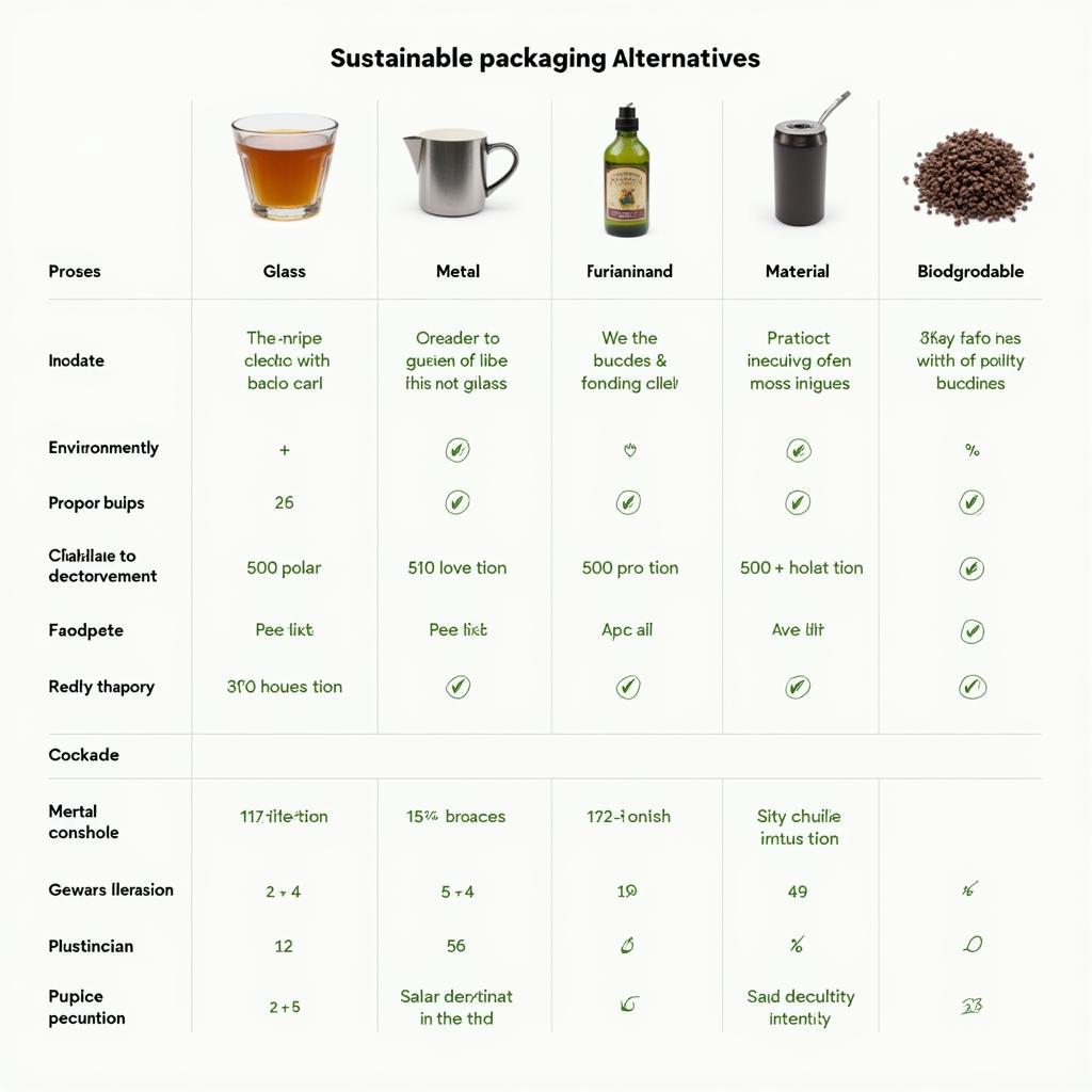 Comparison of different sustainable packaging alternatives showing environmental impact