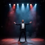 Professional Magician Performing Complex Illusion on Stage