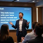 Professional using advanced vocabulary during presentation