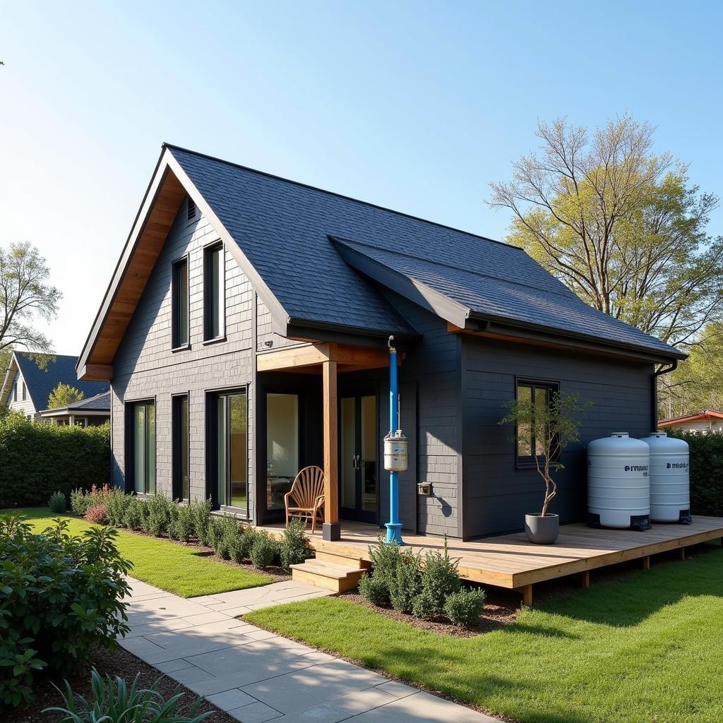 Modern rainwater harvesting system installed in residential area