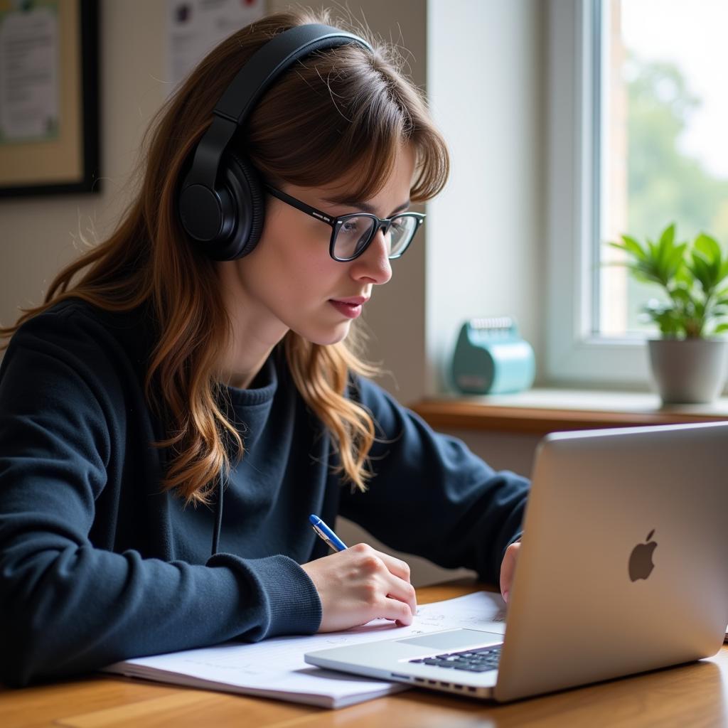 IELTS candidate analyzing recorded speaking practice