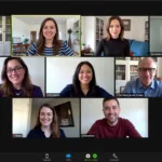 Virtual team meeting with diverse professionals using video conferencing