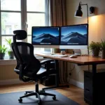Remote working setup in modern office environment