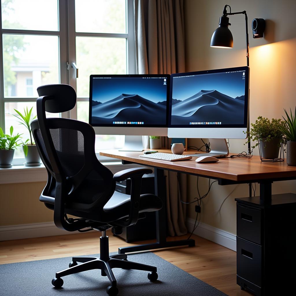 Remote working setup in modern office environment