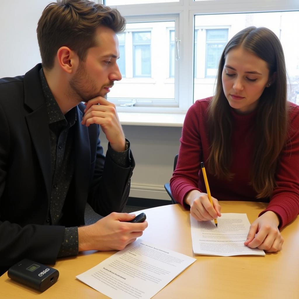 Students engaging in IELTS role-play activities