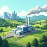 Concept illustration of factory relocation from urban to rural areas