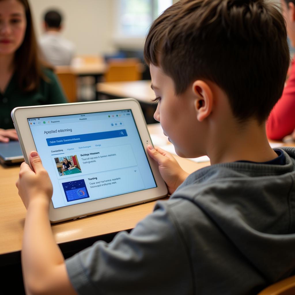 Student interacting with adaptive learning platform showing personalized content delivery