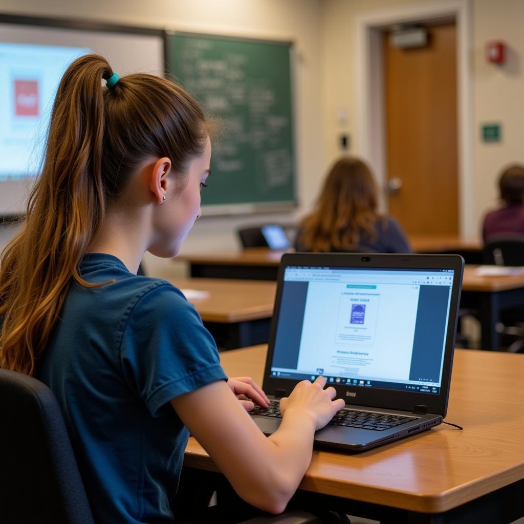 Student participating in hybrid learning environment