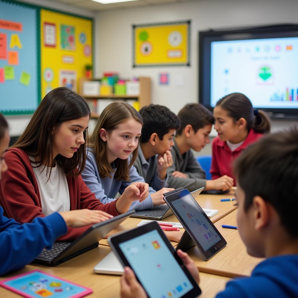 Diverse Students Learning Together in a Modern Classroom