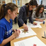 Students participating in integrated art and science learning activities