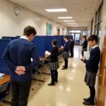 High school students participating in mock election exercise