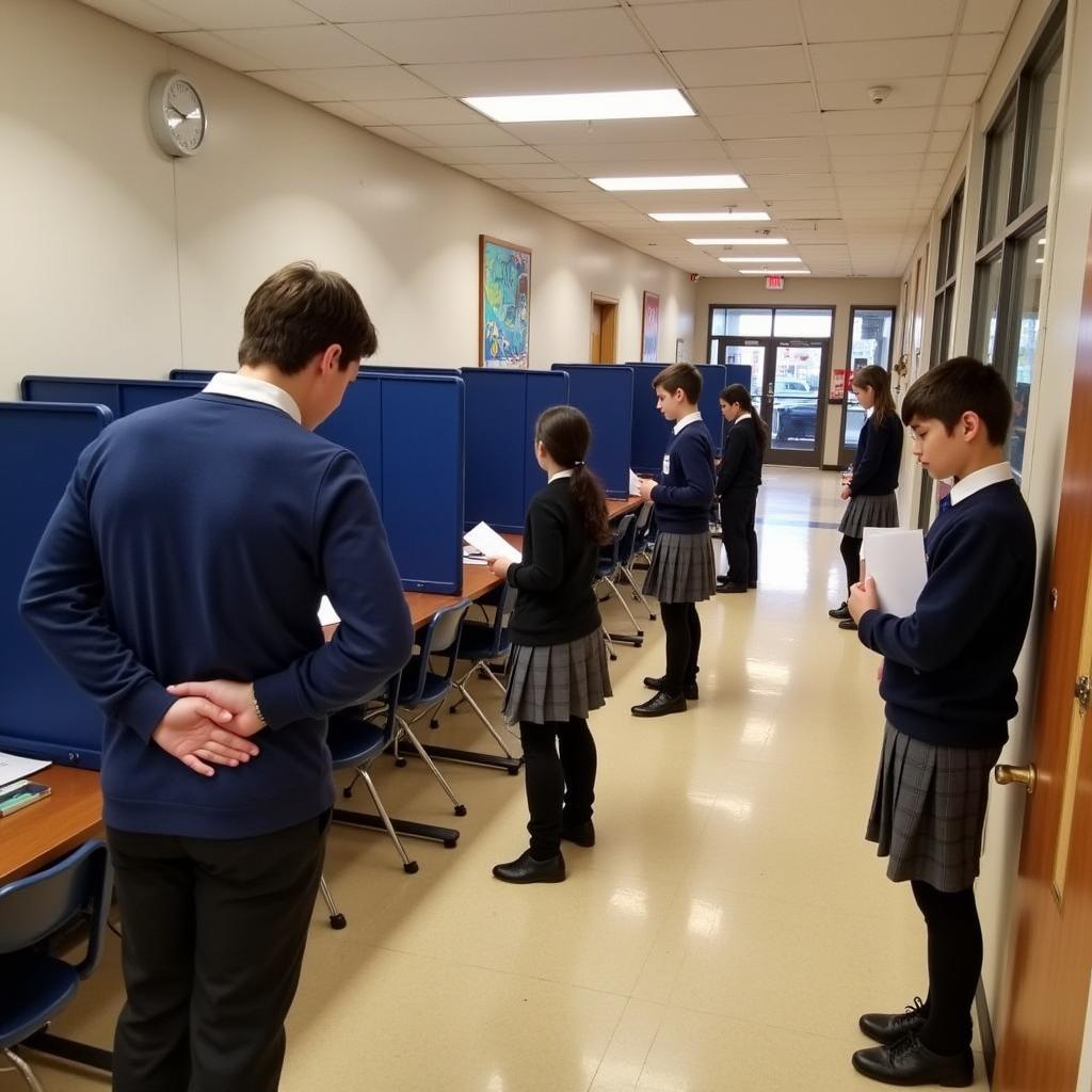 High school students participating in mock election exercise
