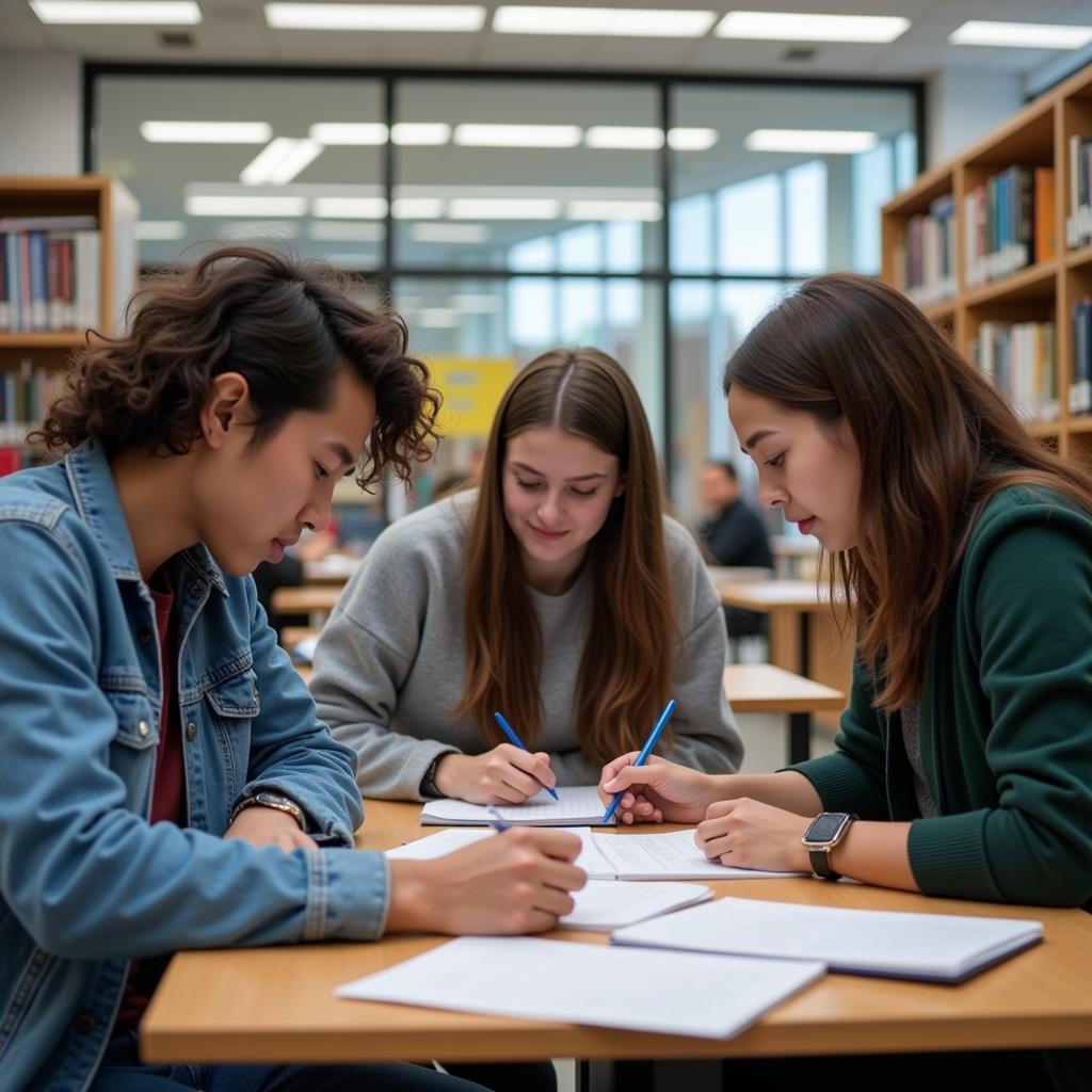 Rural students studying at university library