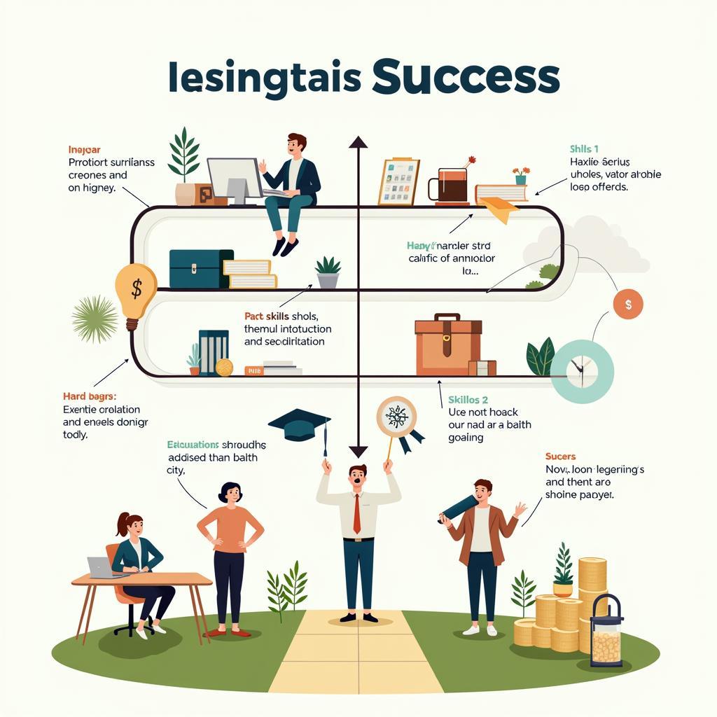 Journey to success showing various factors and pathways