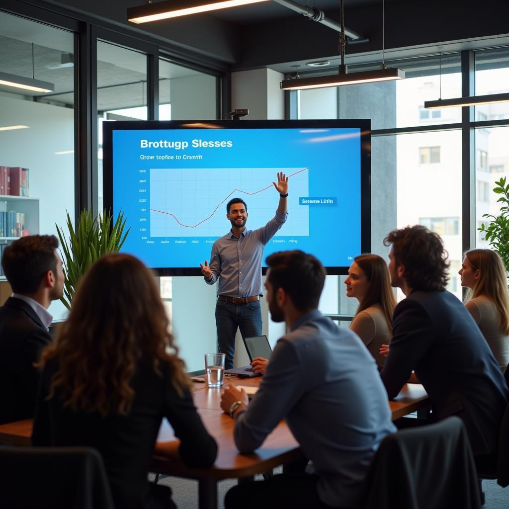 Successful entrepreneur giving presentation on business growth
