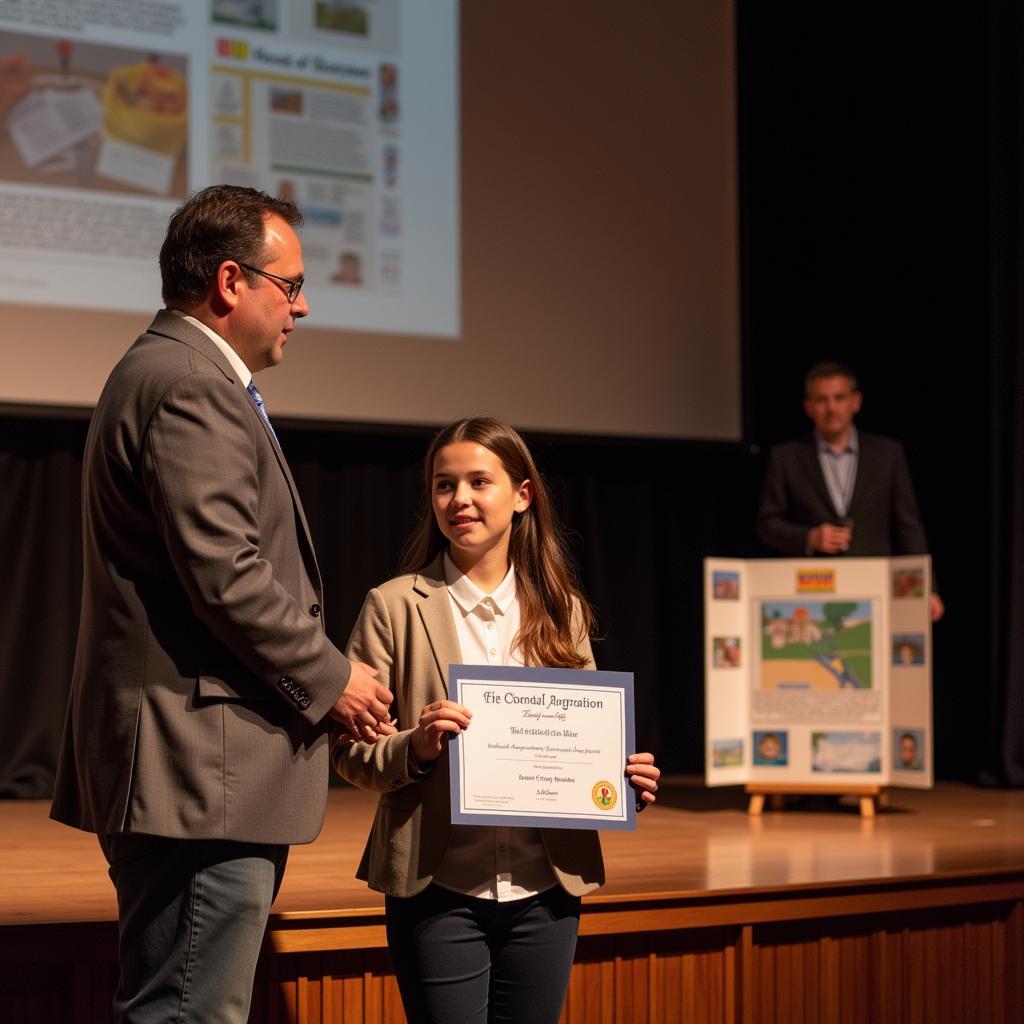 Student receiving award for outstanding project