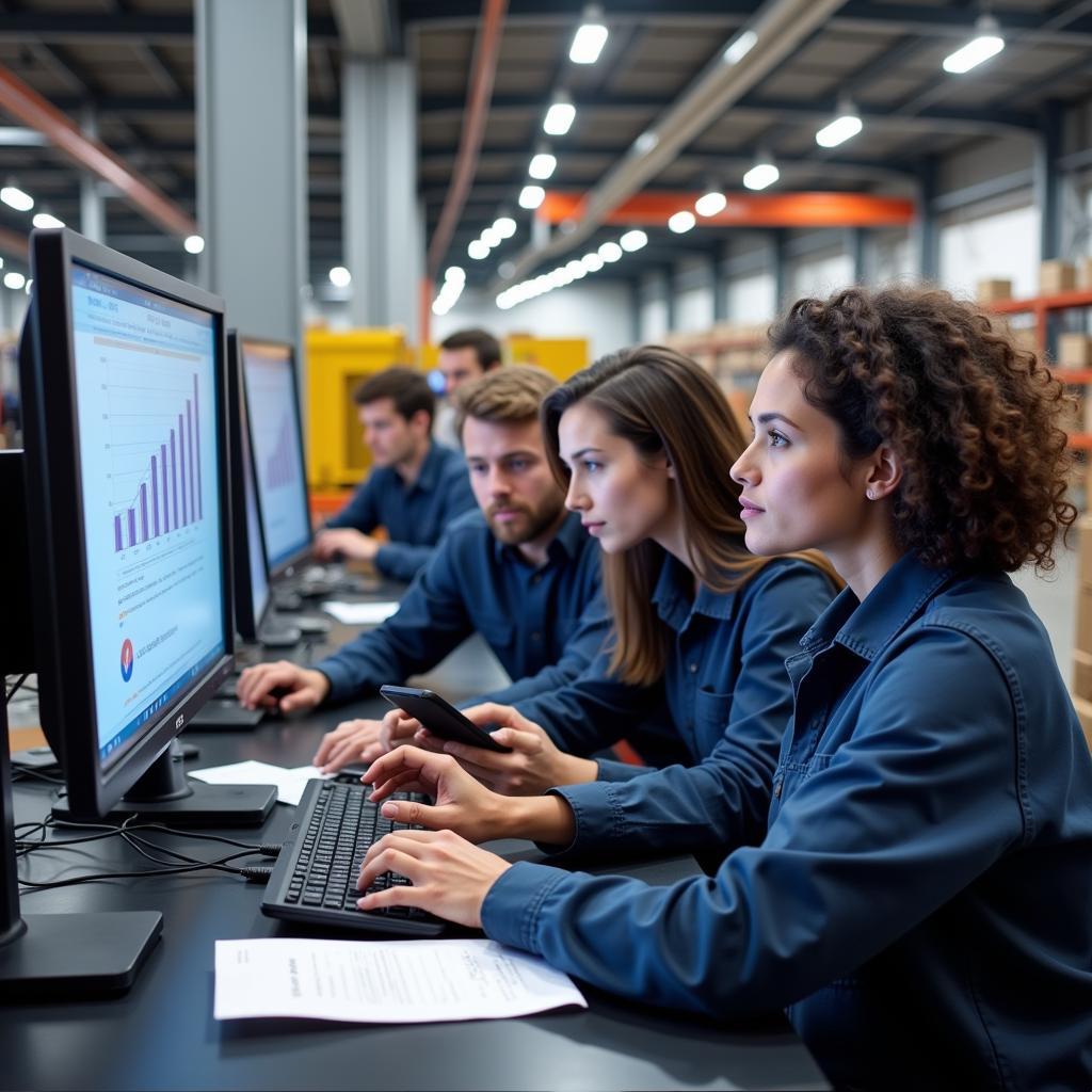 Supply chain workers receiving training on automated systems