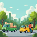 Eco-friendly delivery alternatives showing electric vehicles and sustainable packaging