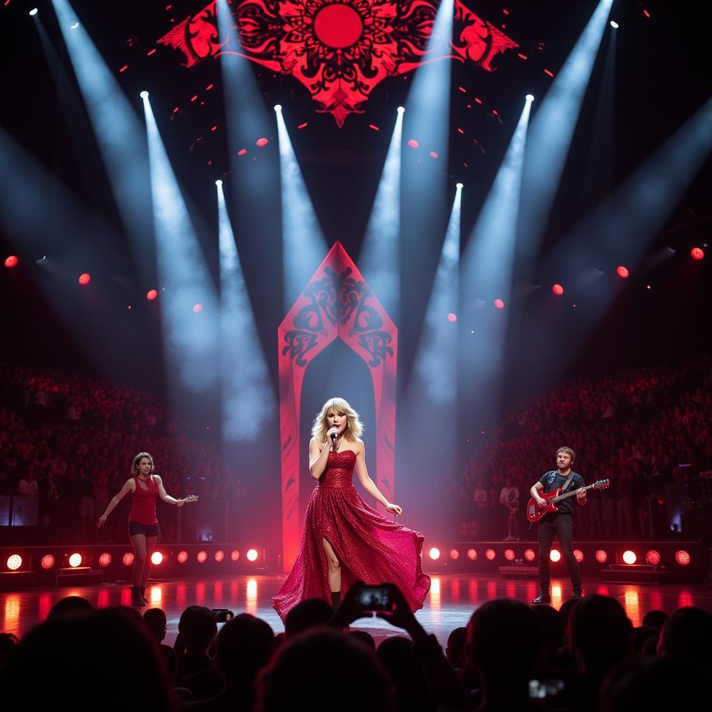 Taylor Swift performing on stage during concert
