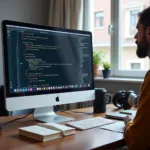 Teaching coding to young person demonstration