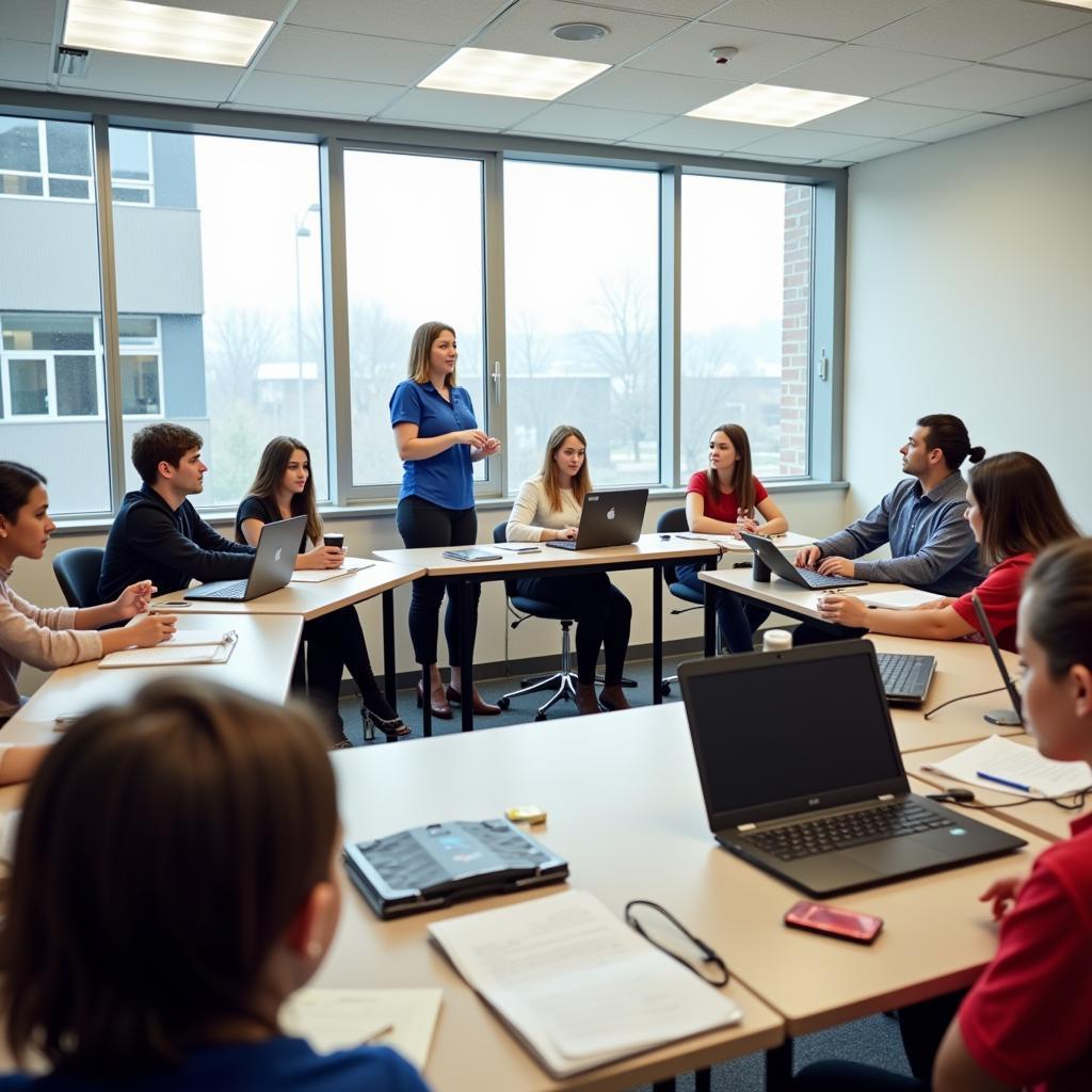 Modern classroom showing various teaching methods in action