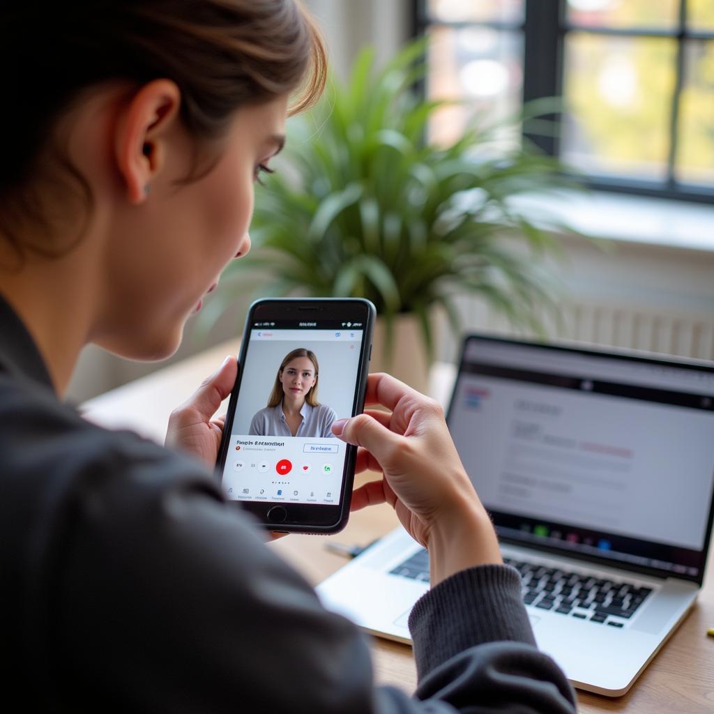 Student using digital tools for IELTS speaking practice
