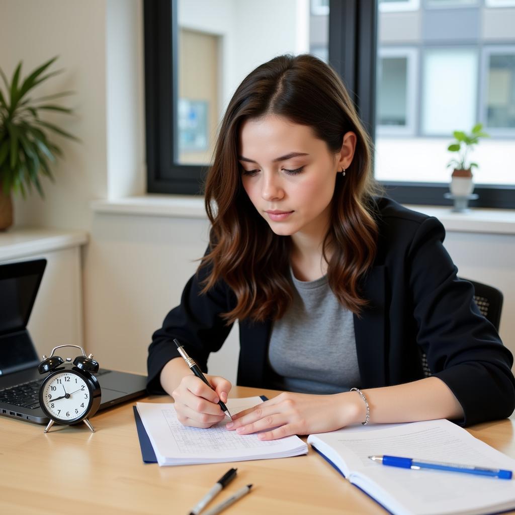 IELTS candidate managing time effectively during writing test