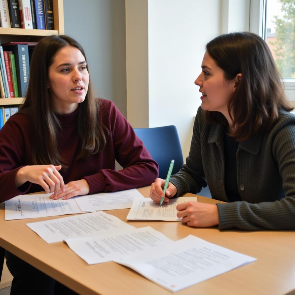 IELTS candidates practicing speaking in pairs