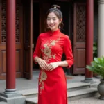 Vietnamese woman wearing traditional ao dai in cultural setting