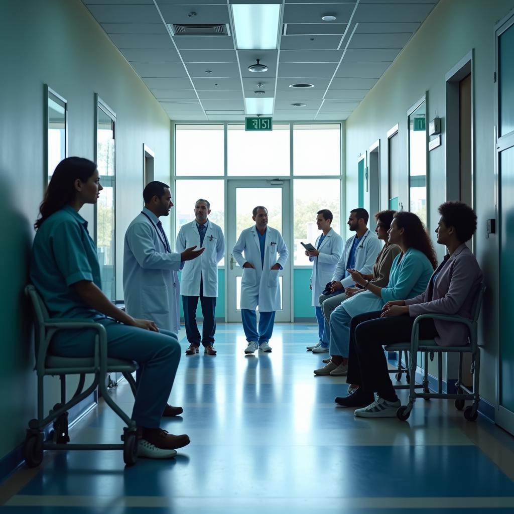 Universal healthcare debate showing modern hospital facilities
