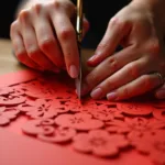 Traditional Chinese paper cutting art being demonstrated by skilled artist