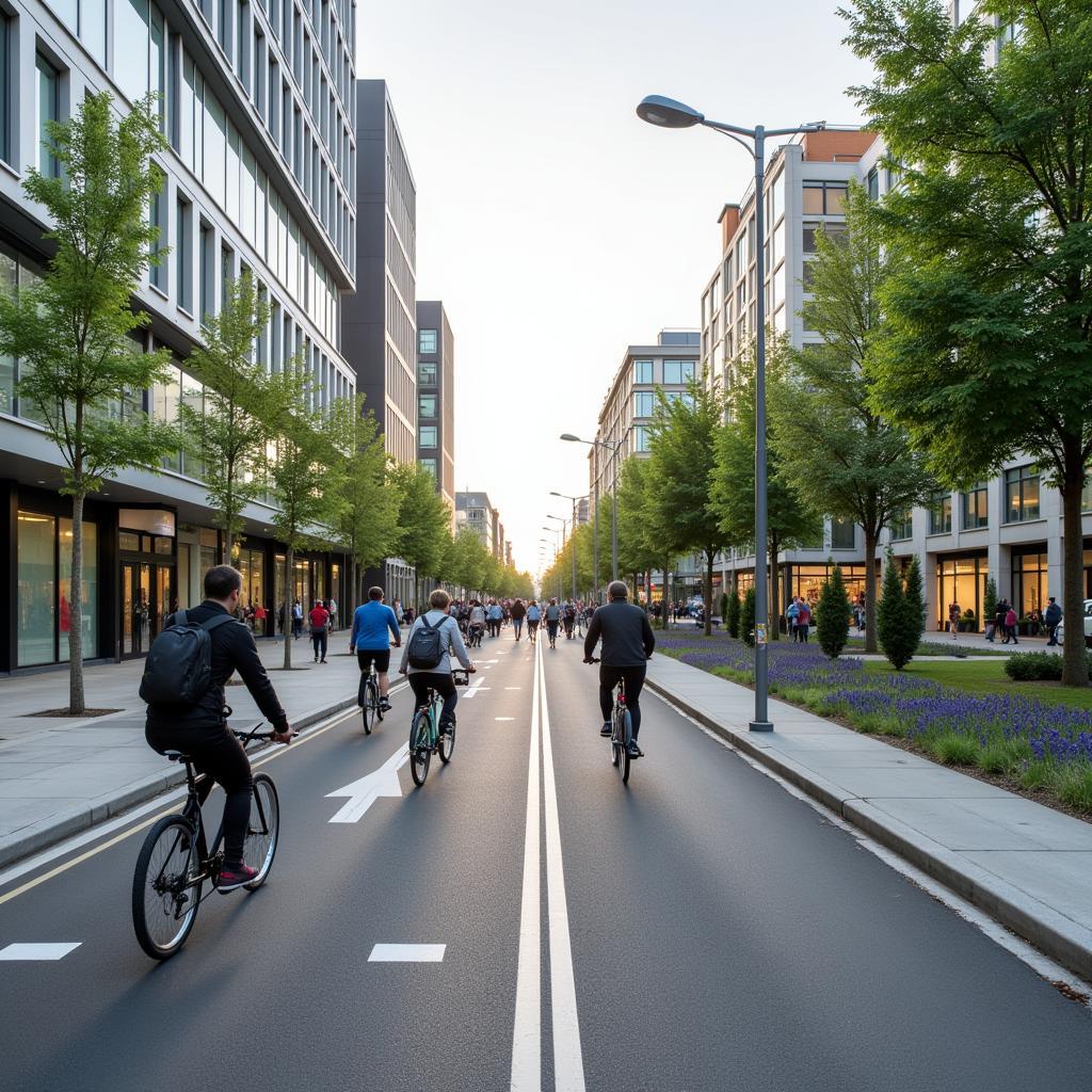 Urban cyclists promoting sustainable transportation methods