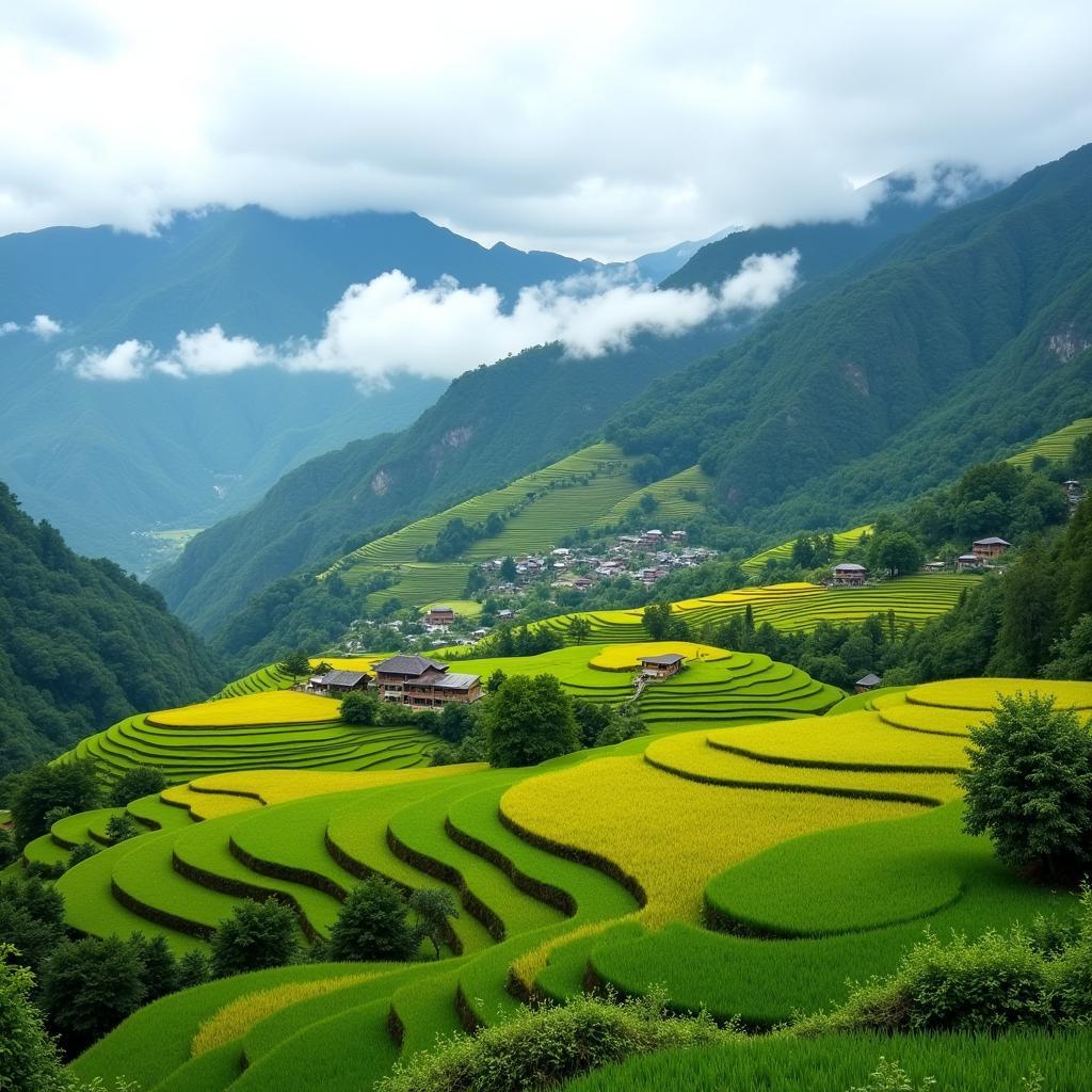 Beautiful Sapa Rice Terraces and Mountain Landscape