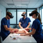 Medical students using VR for anatomical study