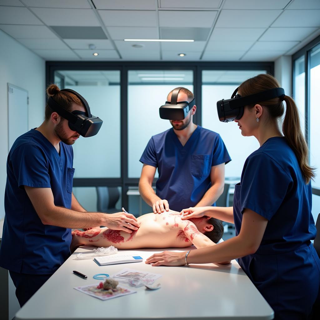 Medical students using VR for anatomical study