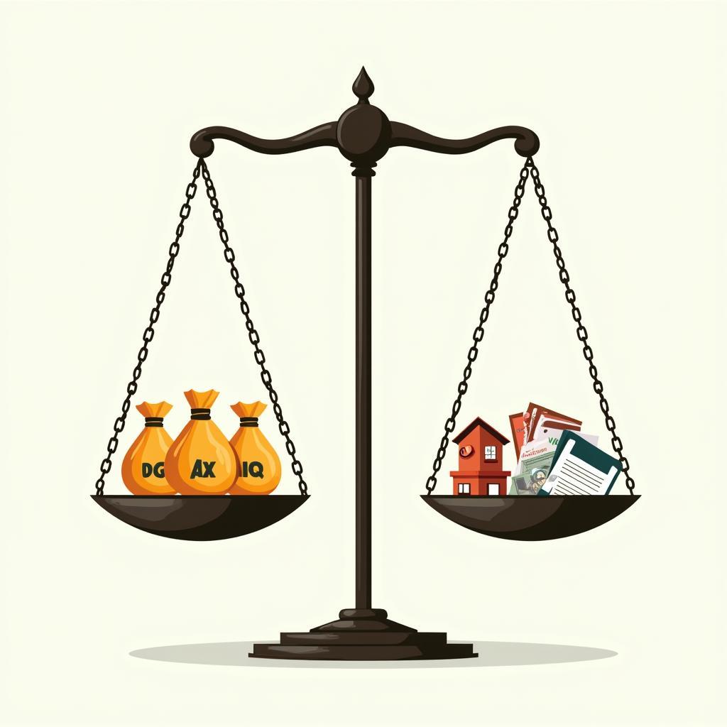 Wealth tax debate illustration showing balanced scales with money and social benefits