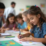 Students learning in community education program