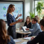 Professor teaching students with engaging presentation skills