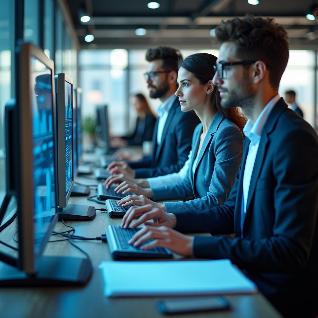 Workers adapting to AI integration in modern business environment