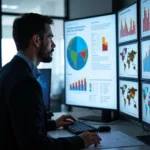 Expert analyzing environmental impact data of air travel