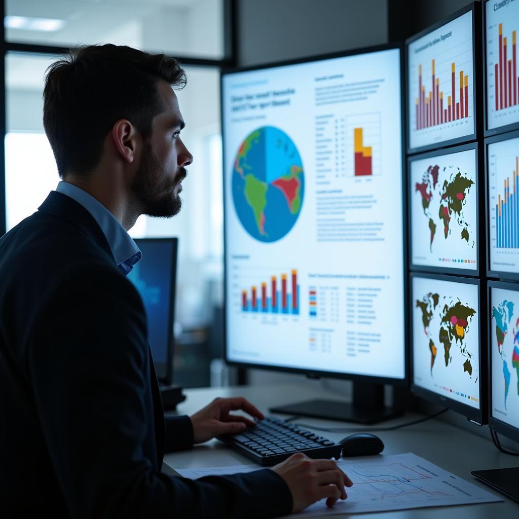 Expert analyzing environmental impact data of air travel