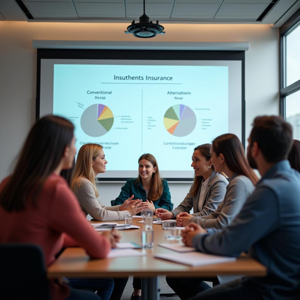 IELTS candidates analyzing healthcare insurance coverage options