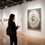 Art enthusiast examining modern installation at gallery