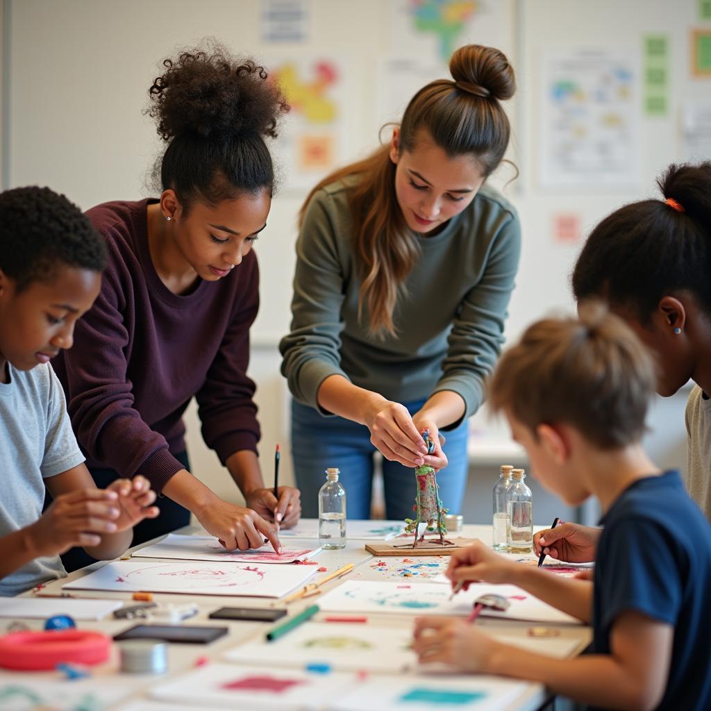 Students engaging in creative arts activities during class