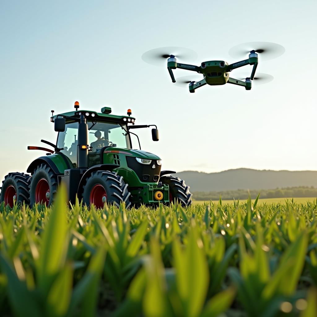 Modern farming automation showing advanced agricultural machinery in action