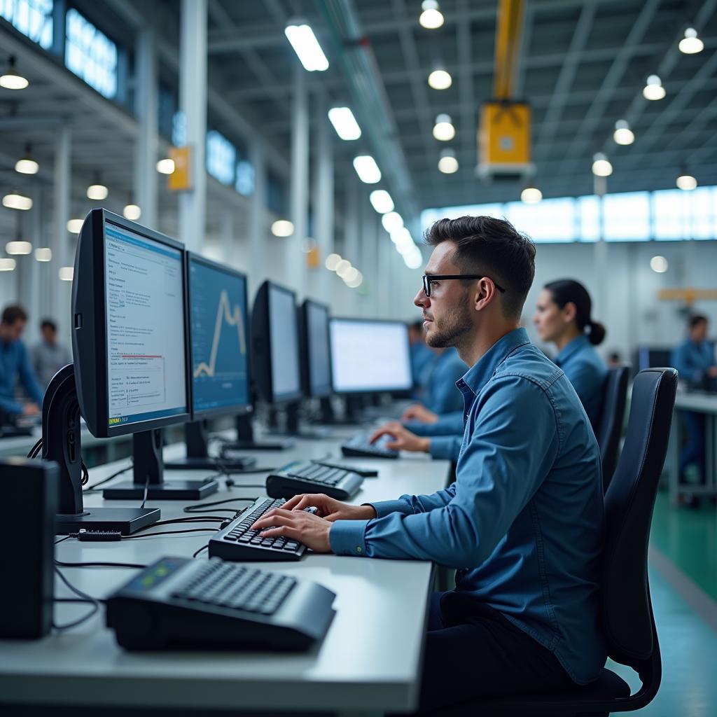High-skilled workers managing automated systems in a modern factory