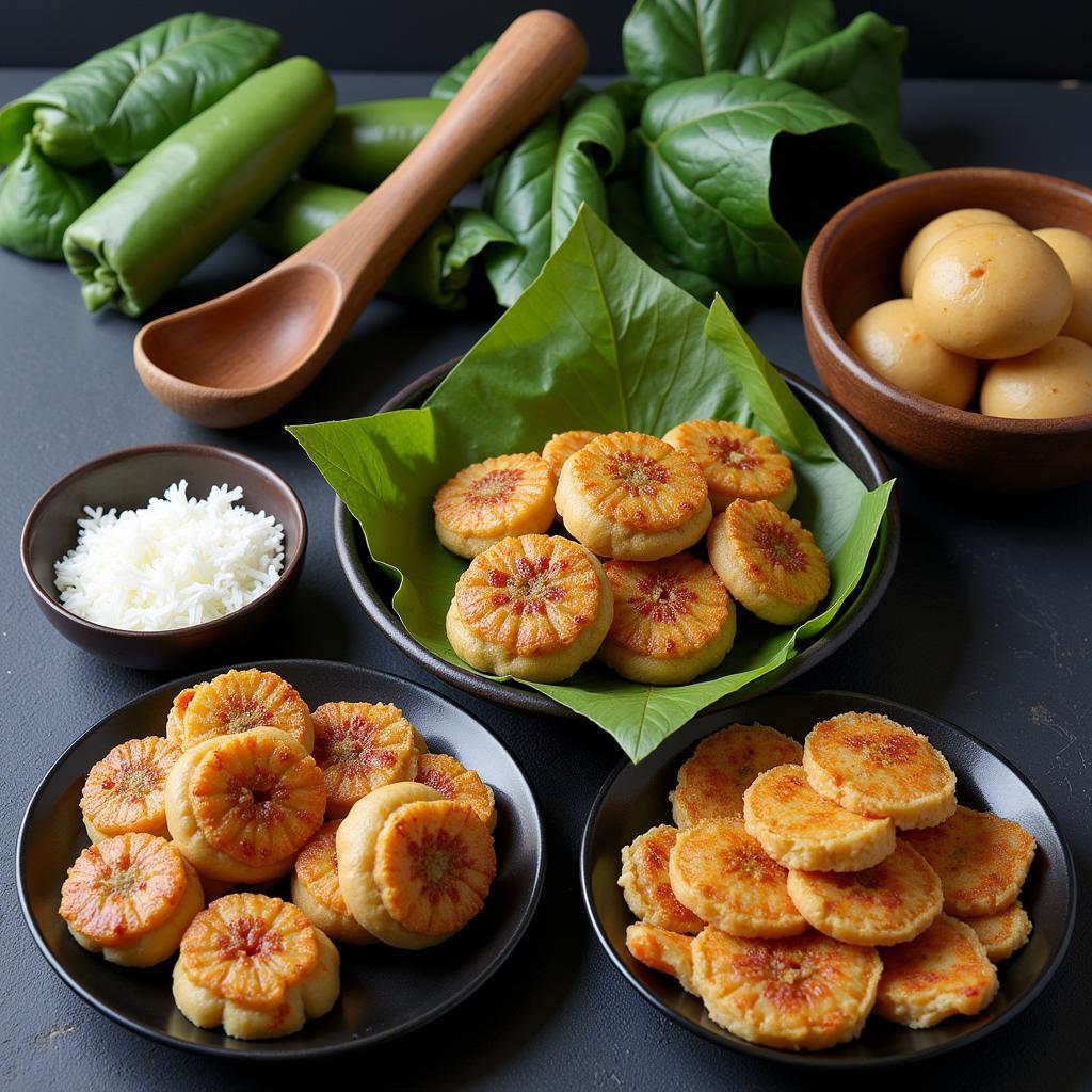 Traditional Vietnamese Banh Chung with preparation process and ingredients