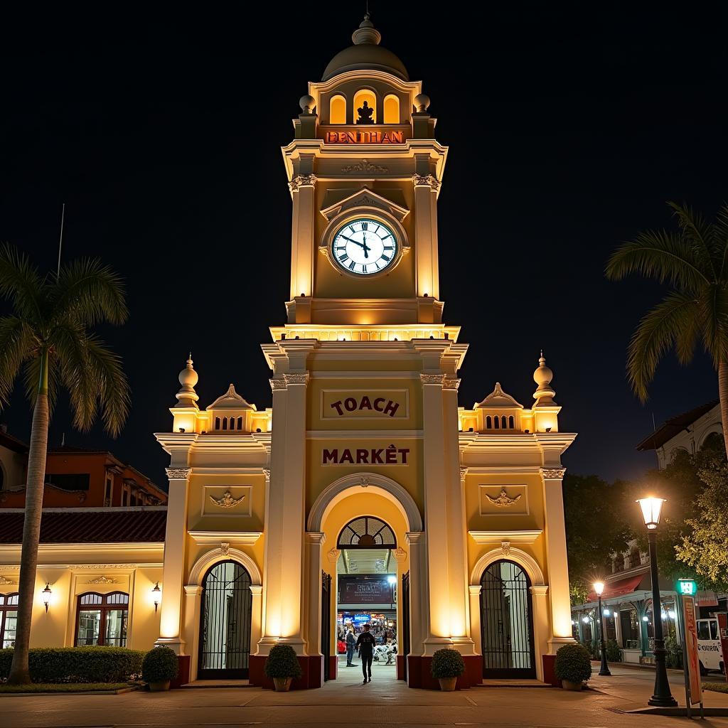 Historic Ben Thanh Market entrance with traditional architecture